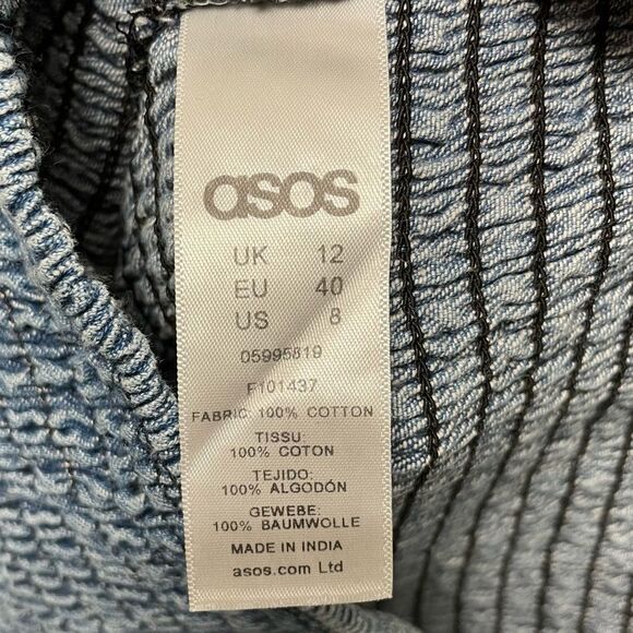 ASOS Denim Bandage Mini Dress with Halter Strap and Attached Bell Sleeve Size 8 - Picture 14 of 15